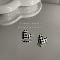 Black White Checkerboard Heart Enamel Stud Earrings Pair view 3