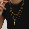 Gold Open Oval Frame Pearl Pendant Necklace Paperclip Chain view 3
