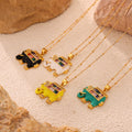 Gold Enamel Crystal Elephant Pendant Necklaces Four Colors view 2