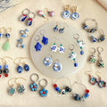 Blue White Porcelain Ceramic Drop Hoop Earrings Set view 1