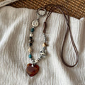 Brown Beaded Heart Pendant Long Cord Necklace Jewelry Accessory view 2