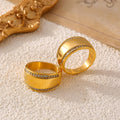 Wide Band Ring Czech Diamond Edge Smooth Gold Steel Metal view 2