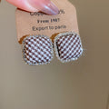 Square Fabric and Crystal Border Stud Earrings in Three Patterns view 6