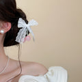 White Lace Bow Pink Cherry Bead Duckbill Hair Clip view 6