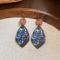 Wooden Blue Daisy Print Teardrop Dangle Hook Earrings view 6