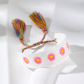 Wide Woven Daisy and Evil Eye Adjustable Tassel Bracelets view 8