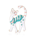Striped Enamel Cat Brooch in Black or White Finish view 5