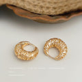 Gold Openwork Leaf Texture C-Shape Latch Hoop Earrings view 1