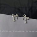 Silver Tone Clear Pavé Open Bow Stud Earrings Drop Stone view 1
