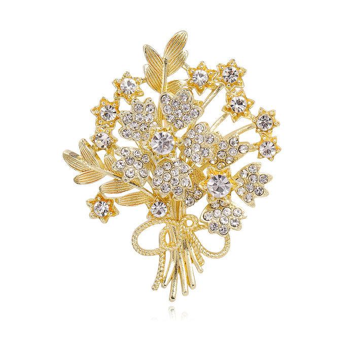 Gold Tone Money Tree Crystal Metal Brooch Pin for Jackets and Lapels
