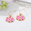 Gold Tone Colorful Enamel Lash Evil Eye Hook Earrings view 5