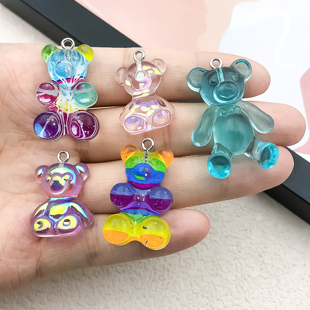 Colorful Iridescent Acrylic Bear Charm Pendant for Bag Keychain Jewelry DIY