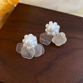 White Petal Cluster Stud Earrings With Pearl Like Beads view 6