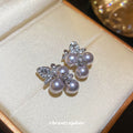 Silver Tone Pearl Cluster Floral Stud Earrings With Crystals view 4