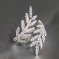 Silver Open Leaf Branch Pavé Clear Stone Adjustable Ring view 2
