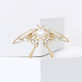 Openwork Butterfly Brooch with Pearl Body in Gold and Silver view 4