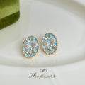 Gold Tone Pale Blue Enamel Flower And Leaf Oval Stud Earrings view 4