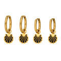 Gold Tone Black Enamel Scallop Shell Charm Hoop Earrings view 5