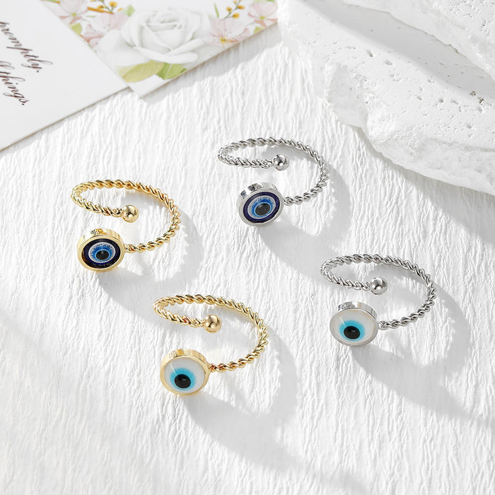 Twisted Band Blue Evil Eye Open Rings in Four Finishes