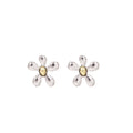 Silver Five Petal Flower Gold Center Small Stud Earrings view 5