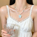 Beaded Flower Pendant Necklaces In Four Pastel Colors view 3