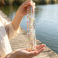 Pastel Faceted Glass Bead Necklace With Gold Tone Ring Clasp view 4
