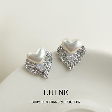 Silver Tone Pearlescent Heart And Clear Stone Fringe Stud Earrings