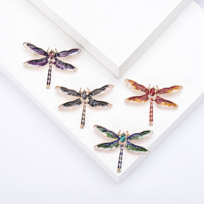 Enamel Dragonfly Brooch Red Black Green or Purple Metal Pin Brooch
