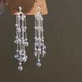 Silver Tone Pearl Tassel Chandelier Earrings Jewelry Design view 3
