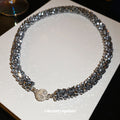Gunmetal Crystal Beaded Necklace in Polished Mixed Media Design view 4