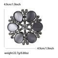 Crystal Framed Cat Eye Cabochon Flower Brooch in Gray and White view 6