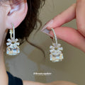 Gold Tone Square Gem Flower Hoop Earrings in Three Colors view 4
