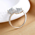 Silver Tone Double Round Crystal Open Ring Polished Metal Jewelry view 3
