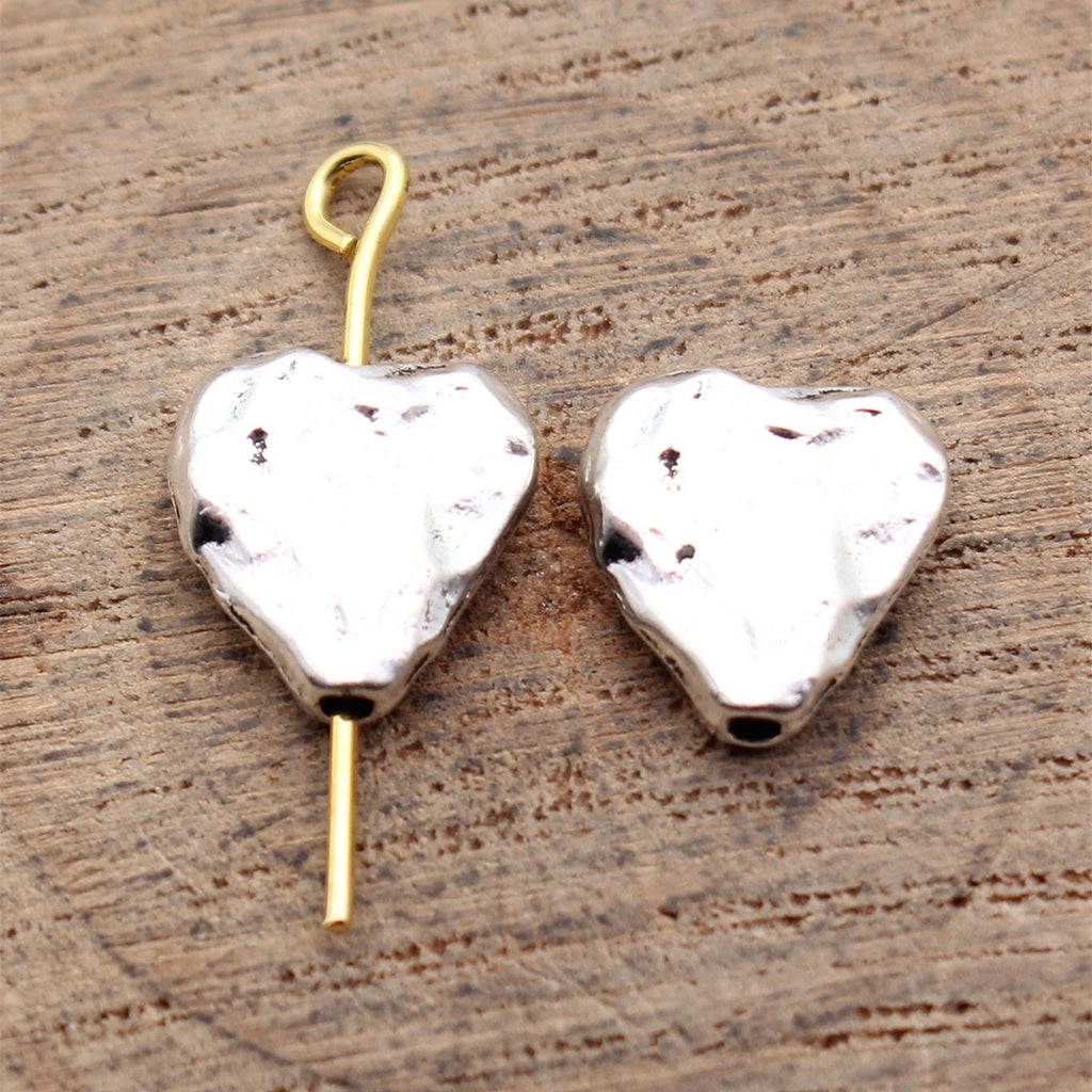 11x10x3.4mm 1.1g Antique Silver Zinc Alloy Hammered Heart Loose Metal Beads for Bracelet Making