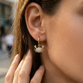 Gold and Silver Tone Pave Crab Charm Hoop Earrings view 3