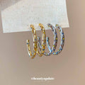 Gold Tone Crystal Lined C Hoop Stud Earrings Jewelry Pair view 1