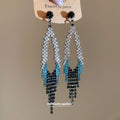 Blue Ombre Crystal Diamond Fringe Drop Earrings Statement Jewelry view 4