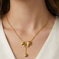 Bow Heart Drop Necklace And Bow Ball Drop Stud Earrings view 3