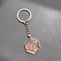 Pressed Flower Resin Keychains Gold Ring Hex Heart 6 Styles view 2