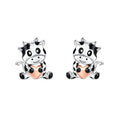 Black and White Cow Stud Earrings with Peach Accents view 1