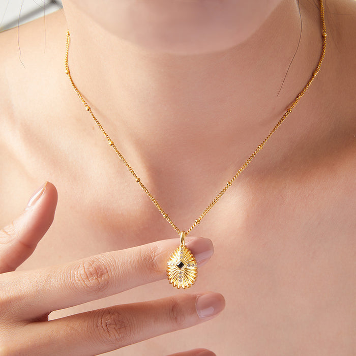 Shell Texture Oval Cross Pendant Necklace Gold Or Steel