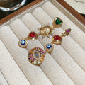 Gold Tone Multicolor Asymmetric Heart Charm Earrings view 6