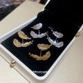 Gold Tone Crystal Leaf C Hoop Earrings Decorative Jewelry view 2