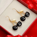 Double Cherry Gold Tone Hook Earrings in Three Colors view 6