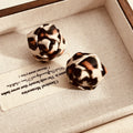 Brown and White Animal Print Dimensional Rose Stud Earrings view 7