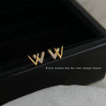 Gold Tone Letter W Mini Stud Earrings Clear Crystal Accents view 3
