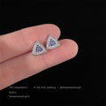 Silver Triangle Blue Crystal Cluster Pave Stud Earrings view 3