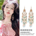 Pink Multicolor Crystal Tassel Hook Earrings With Decorative Details view 1
