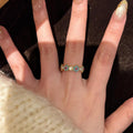 Gold Open Ring Blue Enamel Flowers Red Centers Pearl Accents view 3