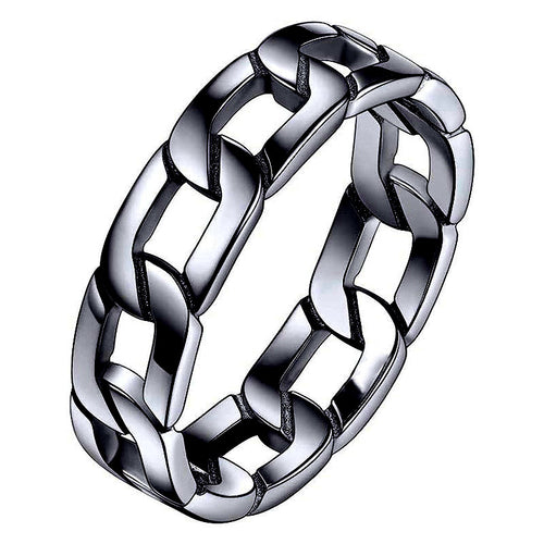 Black gold curb chain link band ring close-up white background
